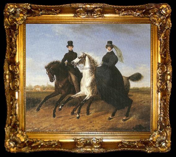 framed  Marie Ellenrieder General Krieg of Hochfelden and his wife on horseback, ta009-2